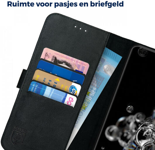 Rosso Deluxe Samsung Galaxy S20 Ultra Hoesje Echt Leer Book Case Zwart afbeelding 5