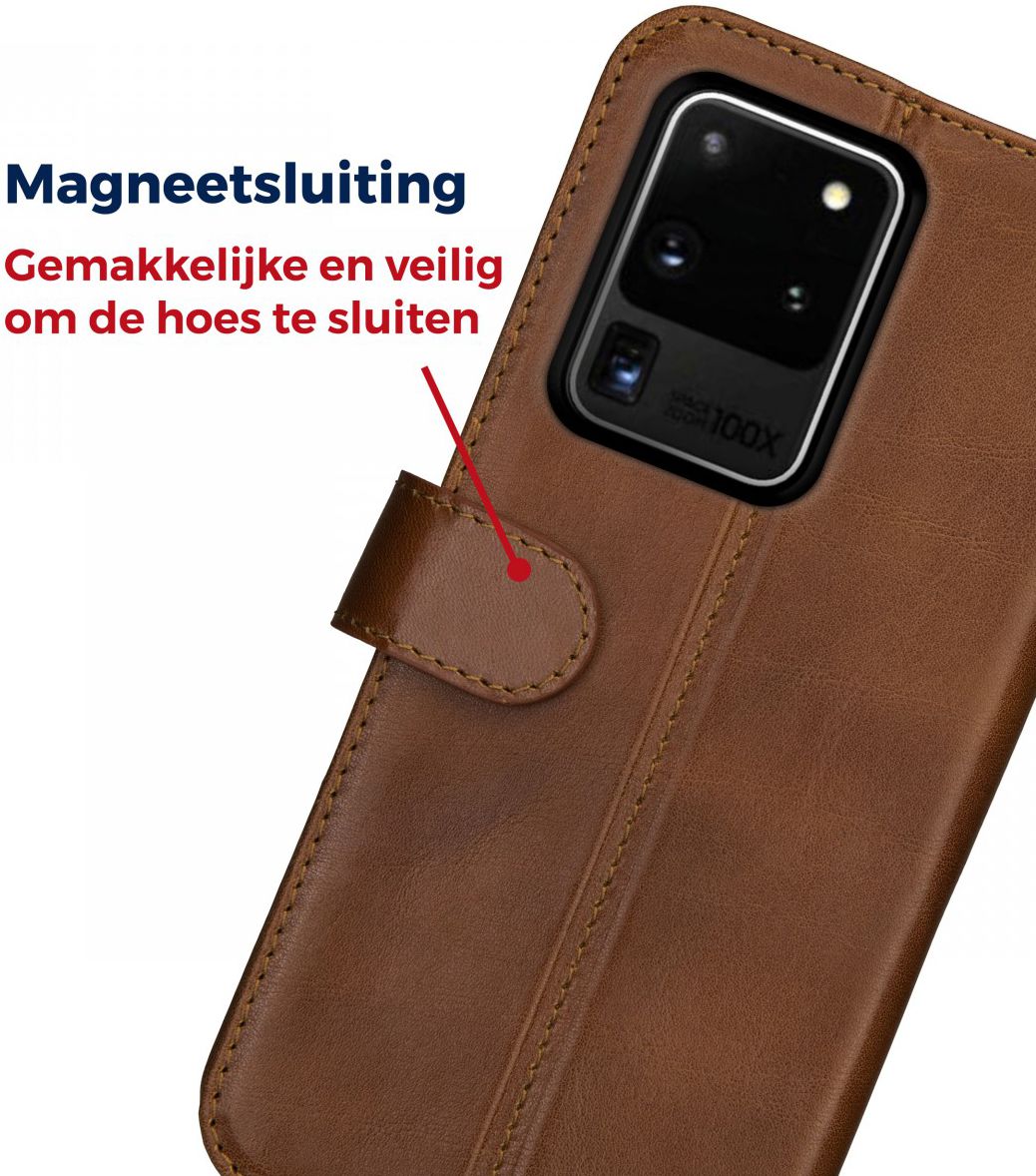 Rosso Deluxe Samsung Galaxy S20 Ultra Hoesje Echt Leer Book Case Bruin afbeelding 9
