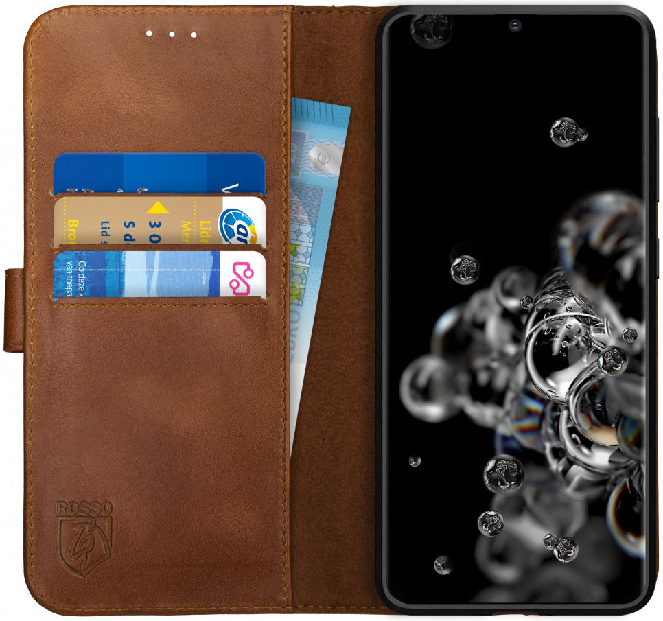 Rosso Deluxe Samsung Galaxy S20 Ultra Hoesje Echt Leer Book Case Bruin afbeelding 1