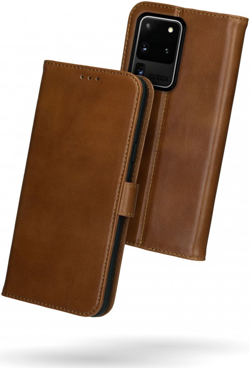 Rosso Deluxe Samsung Galaxy S20 Ultra Hoesje Echt Leer Book Case Bruin afbeelding 2