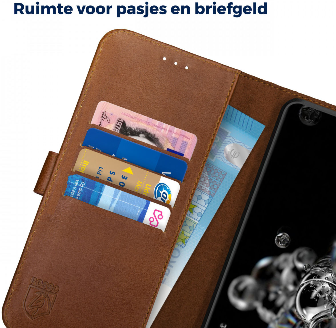 Rosso Deluxe Samsung Galaxy S20 Ultra Hoesje Echt Leer Book Case Bruin afbeelding 5