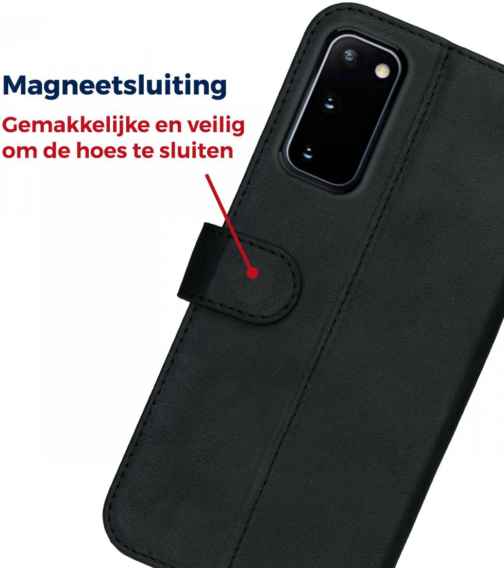 Rosso Deluxe Samsung Galaxy S20 Hoesje Echt Leer Book Case Zwart afbeelding 8