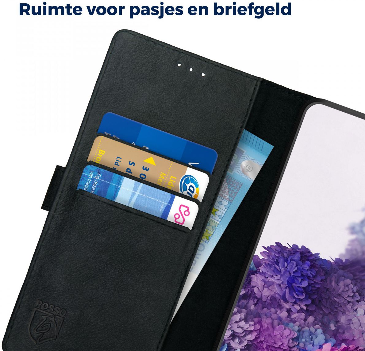 Rosso Deluxe Samsung Galaxy S20 Hoesje Echt Leer Book Case Zwart afbeelding 6