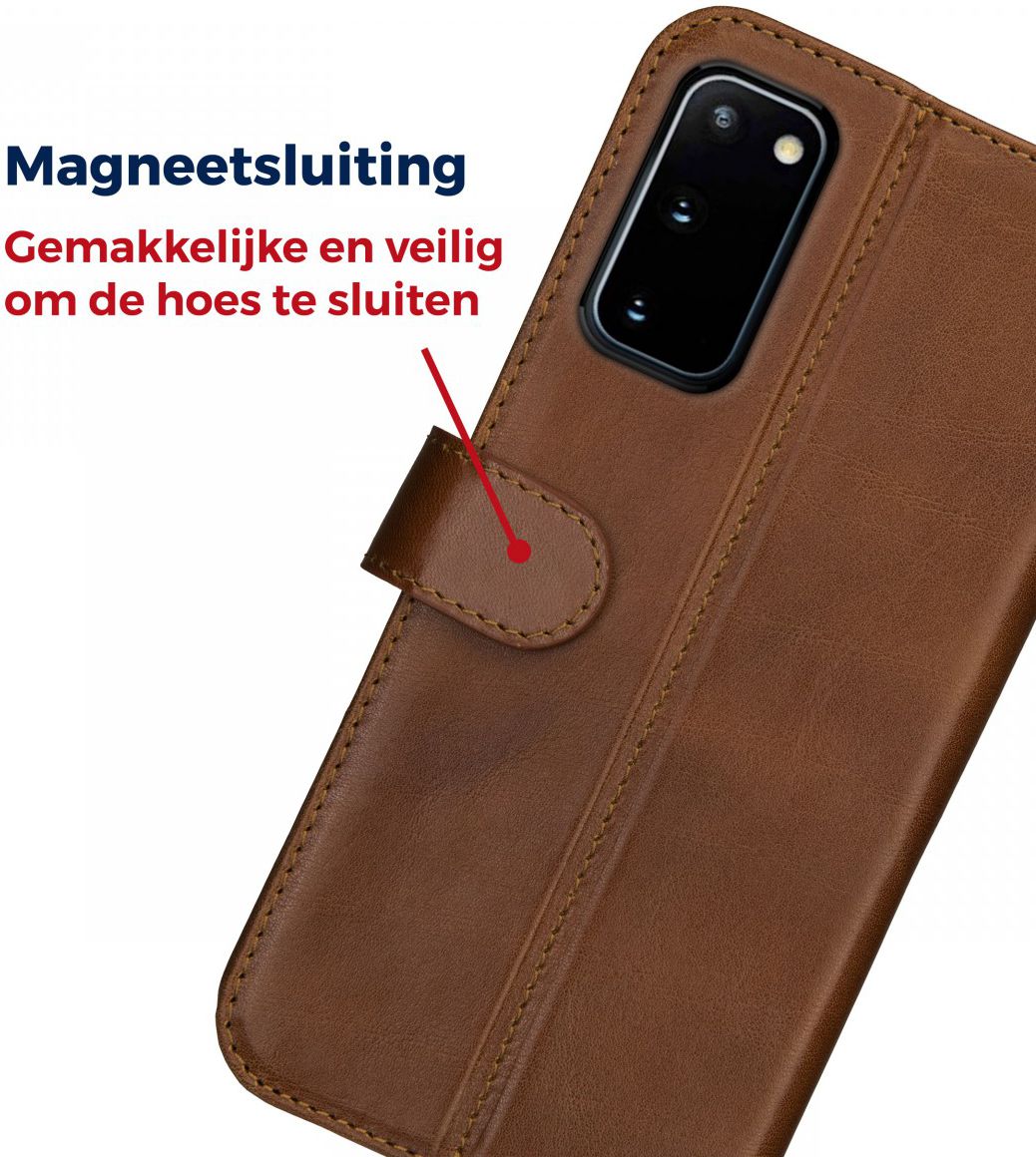 Rosso Deluxe Samsung Galaxy S20 Hoesje Echt Leer Book Case Bruin afbeelding 9