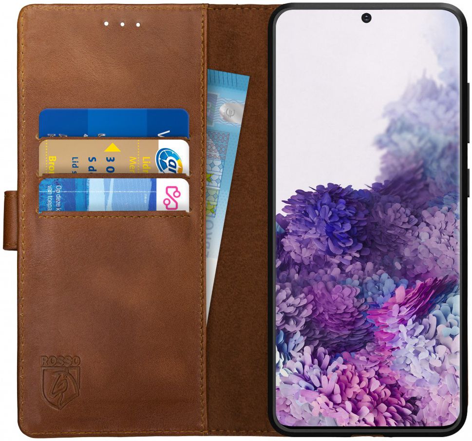 Rosso Deluxe Samsung Galaxy S20 Hoesje Echt Leer Book Case Bruin afbeelding 1