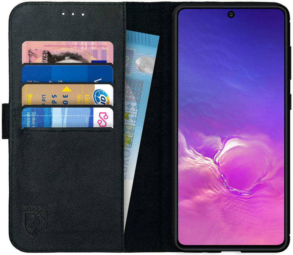 Rosso Deluxe Samsung Galaxy S10 Lite Hoesje Echt Leer Book Case Zwart afbeelding 1