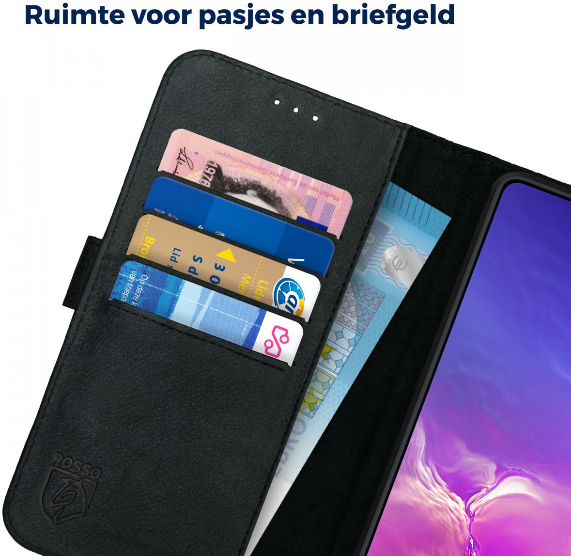 Rosso Deluxe Samsung Galaxy S10 Lite Hoesje Echt Leer Book Case Zwart afbeelding 6
