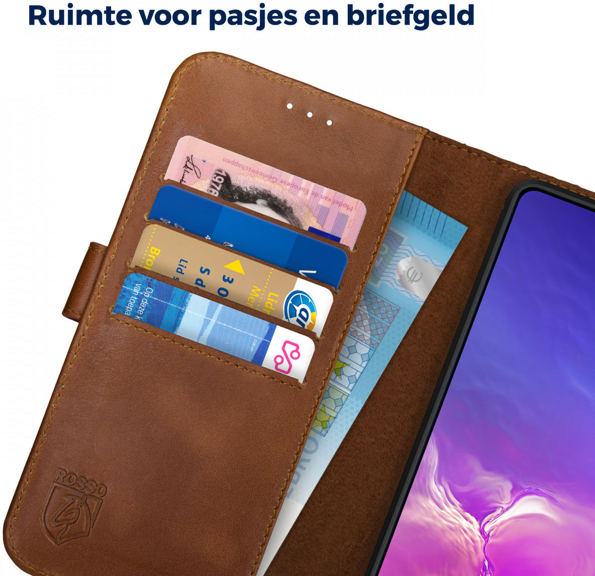 Rosso Deluxe Samsung Galaxy S10 Lite Hoesje Echt Leer Book Case Bruin afbeelding 6