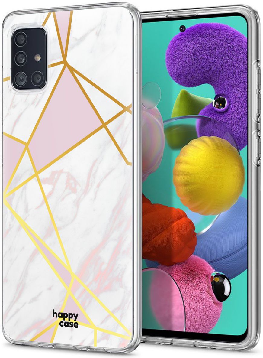HappyCase Samsung Galaxy A51 Hoesje Flexibel TPU Roze Marmer Print afbeelding 2