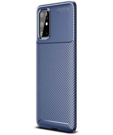 Samsung Galaxy S20 Plus Hoesje Geborsteld Carbon Blauw Hoesjes