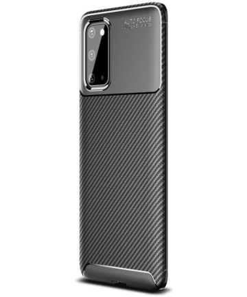 Samsung Galaxy S20 Hoesje Geborsteld Carbon Flexibele Back Cover Zwart Hoesjes