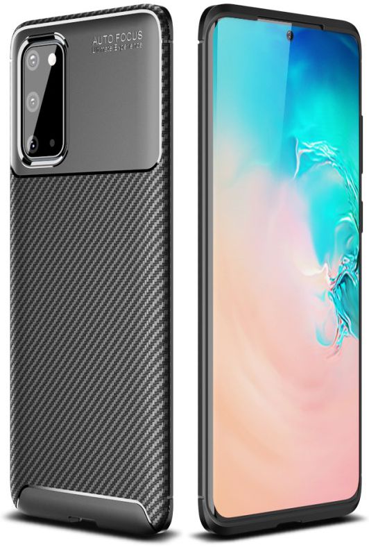 Samsung Galaxy S20 Hoesje Geborsteld Carbon Flexibele Back Cover Zwart afbeelding 4