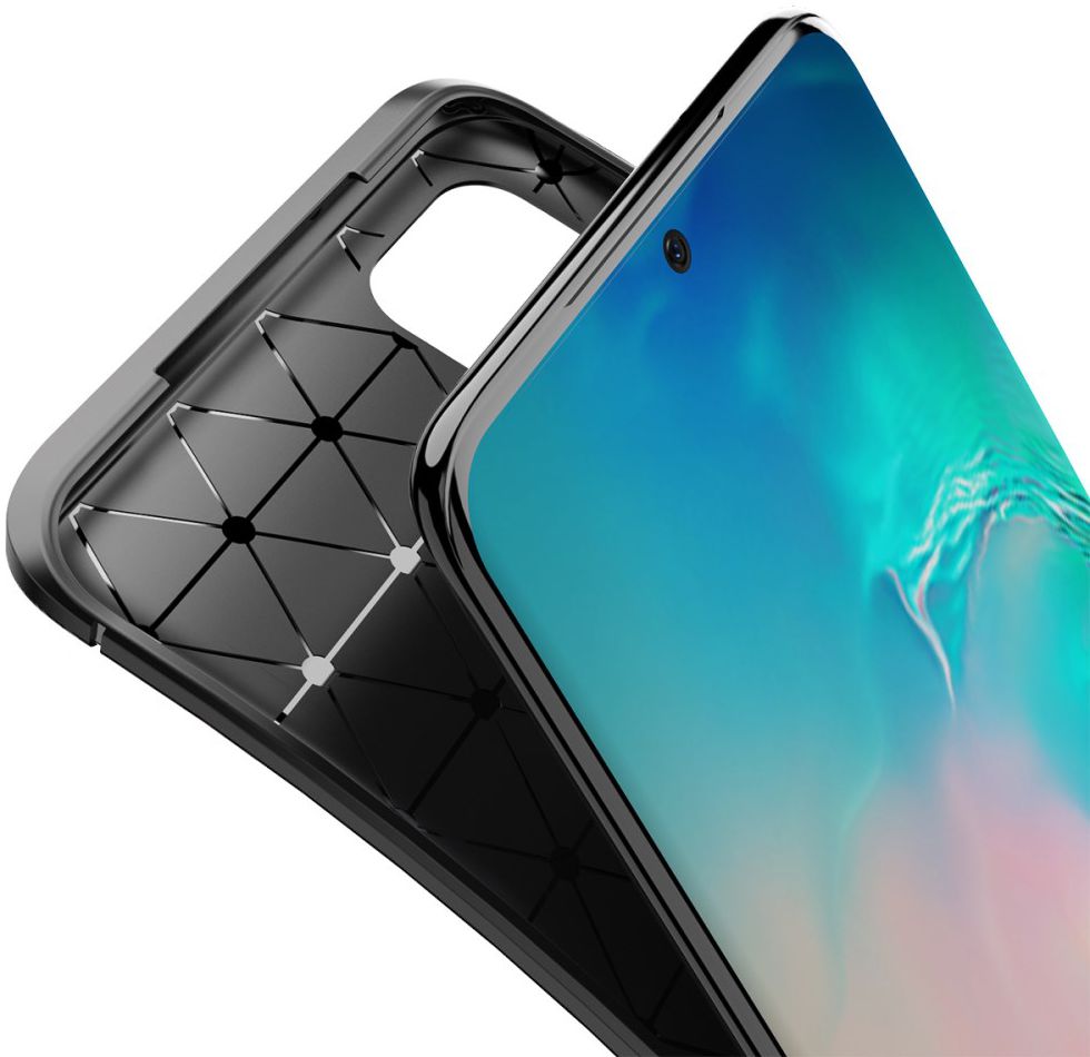 Samsung Galaxy S20 Hoesje Geborsteld Carbon Flexibele Back Cover Zwart afbeelding 7