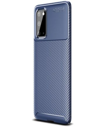 Samsung Galaxy S20 Hoesje Geborsteld Carbon Flexibele Back Cover Blauw Hoesjes