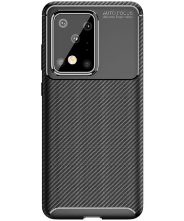 Samsung Galaxy S20 Ultra Hoesje Geborsteld Carbon Zwart Hoesjes