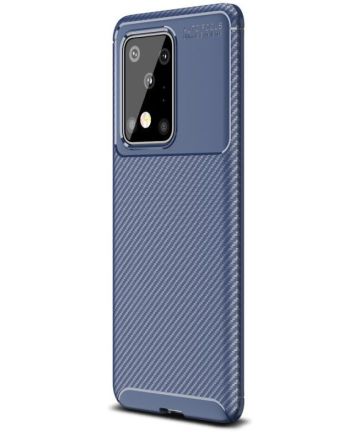 Samsung Galaxy S20 Ultra Hoesje Geborsteld Carbon Blauw Hoesjes