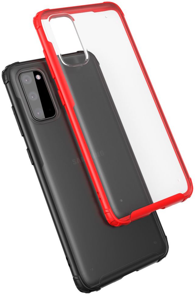 Samsung Galaxy S20 Hoesje Slim Fit Hybride Transparant/Rood afbeelding 2