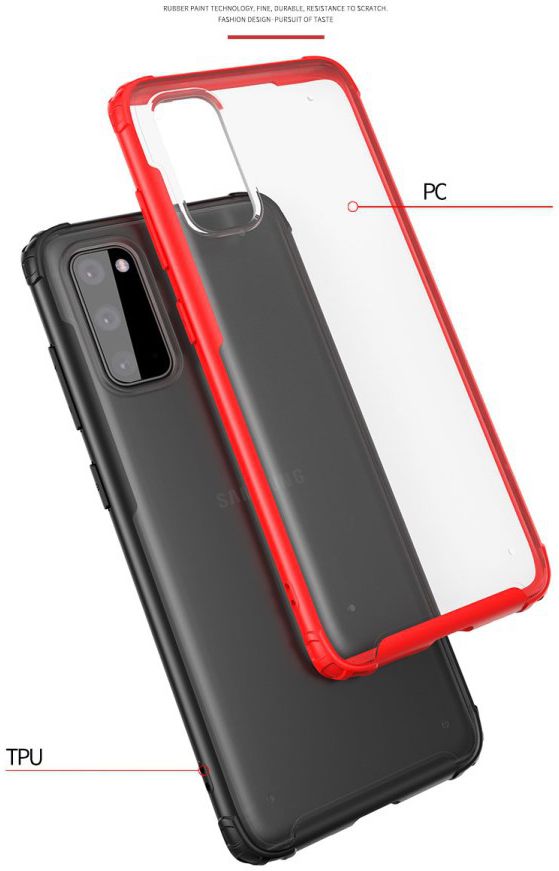Samsung Galaxy S20 Hoesje Slim Fit Hybride Transparant/Rood afbeelding 4
