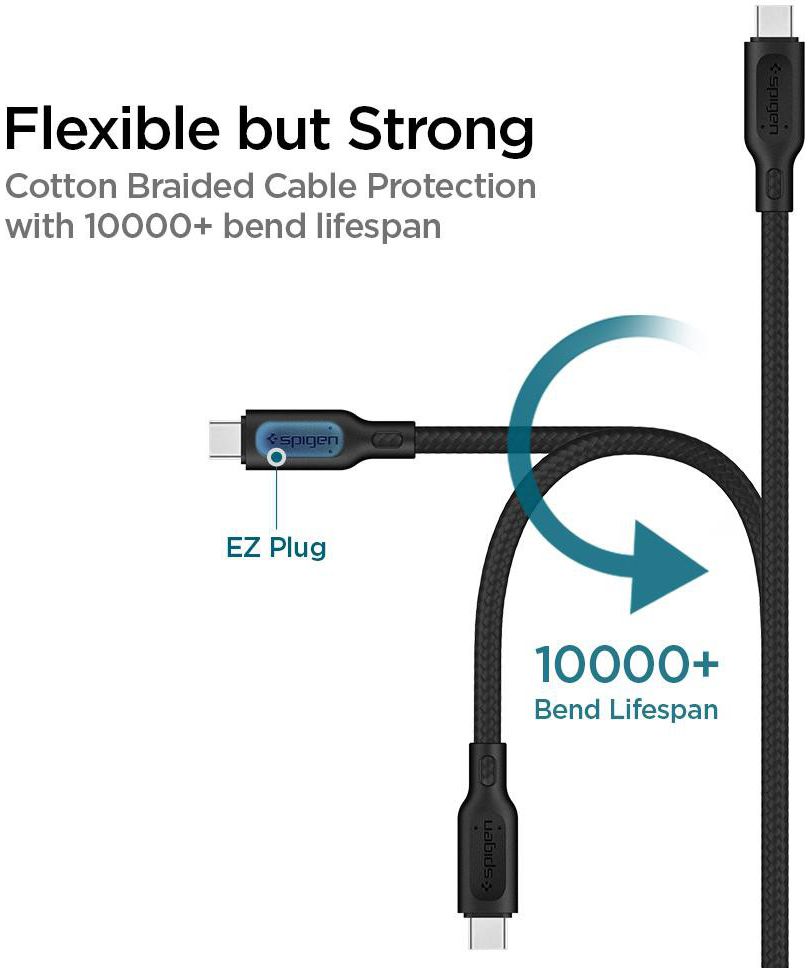 Spigen DuraSync Fast Charge USB-C naar USB-C 2.0 Kabel 1.5m Zwart afbeelding 6