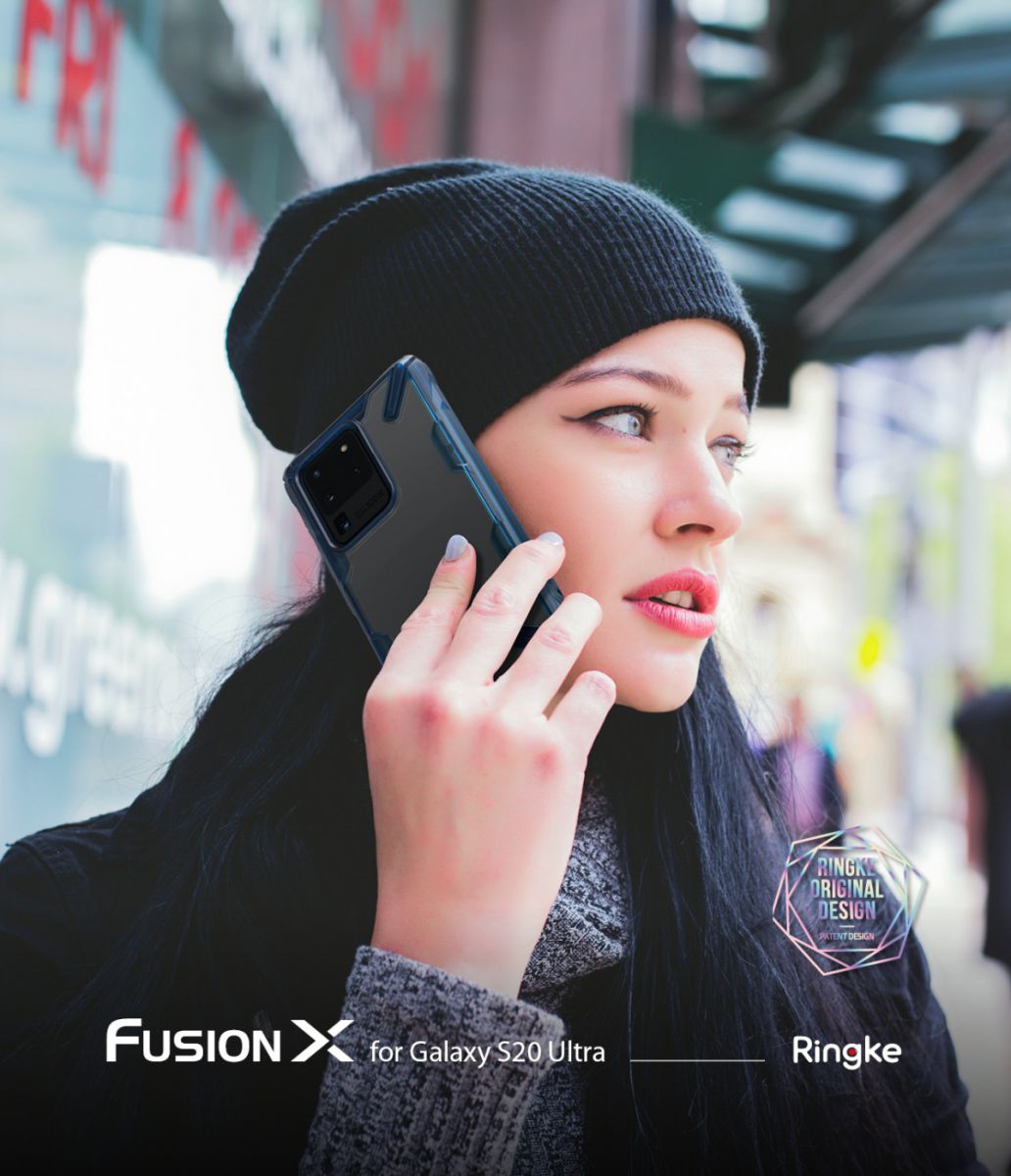 Ringke Fusion X Samsung Galaxy S20 Ultra Hoesje Transparant/Blauw afbeelding 14