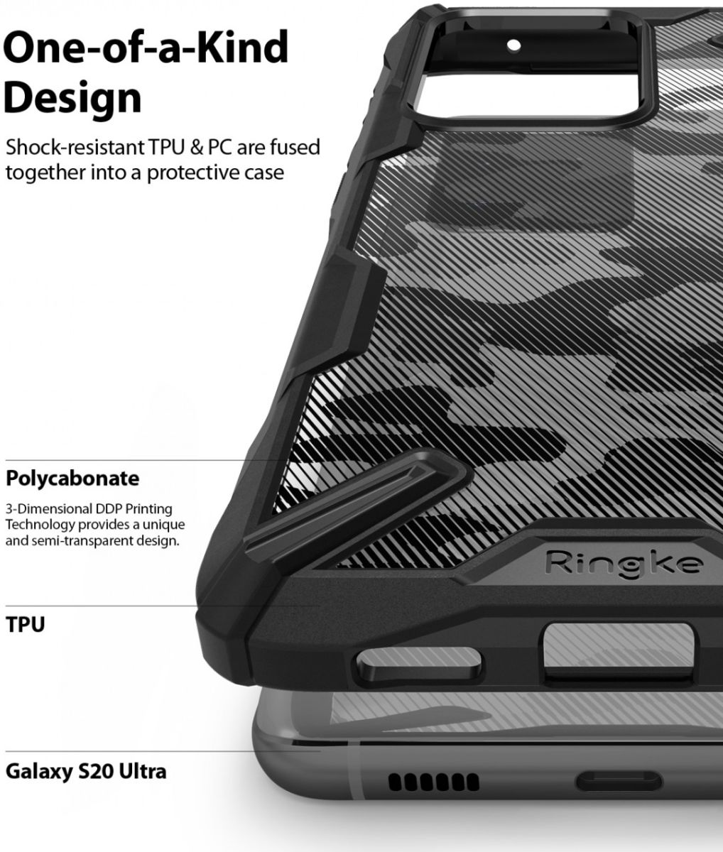 Ringke Fusion X Samsung Galaxy S20 Ultra Hoesje Camo Design Zwart afbeelding 7