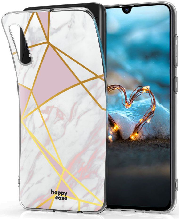 HappyCase Samsung Galaxy A70 Flexibel TPU Hoesje Roze Marmer Print afbeelding 2