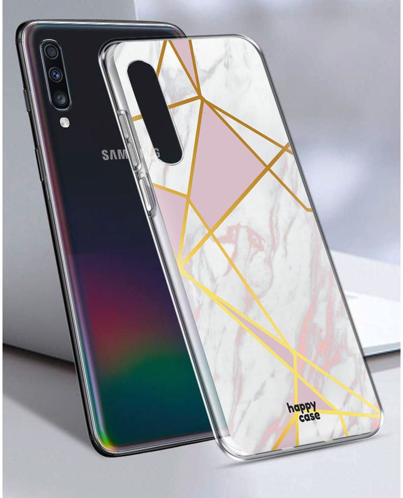 HappyCase Samsung Galaxy A70 Flexibel TPU Hoesje Roze Marmer Print afbeelding 3