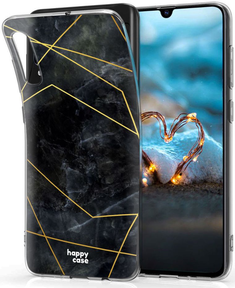 HappyCase Samsung Galaxy A70 Flexibel TPU Hoesje Zwart Marmer Print afbeelding 2