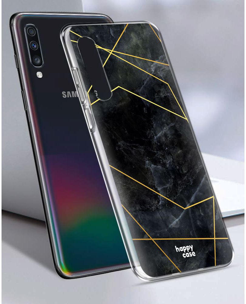 HappyCase Samsung Galaxy A70 Flexibel TPU Hoesje Zwart Marmer Print afbeelding 5