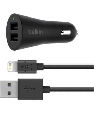 Belkin BOOST↑UP 2 Poorts Autolader met Lightning Kabel 2.4A Zwart Opladers