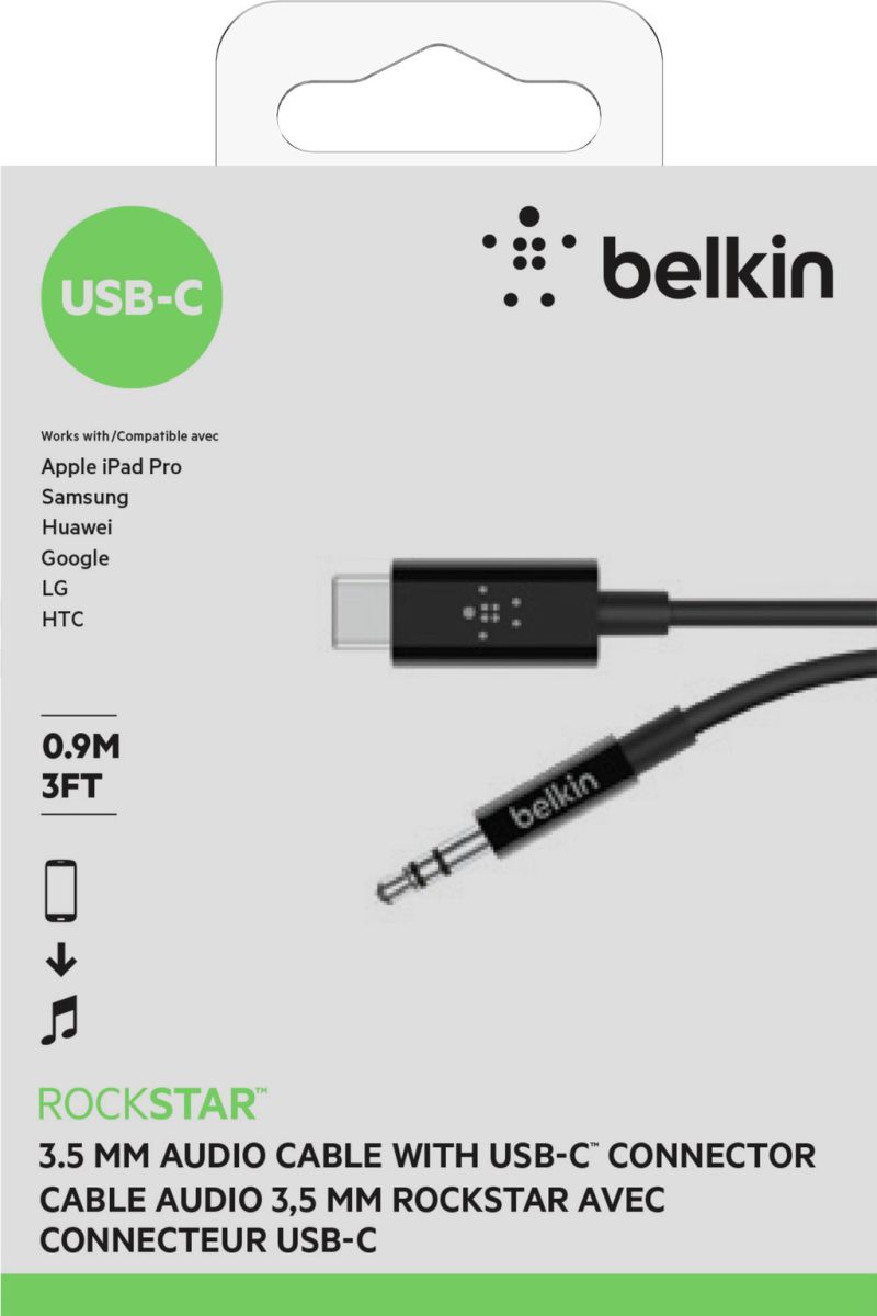 Belkin RockStar USB-C naar 3.5mm Jack / AUX Adapter 1.8m Zwart afbeelding 9