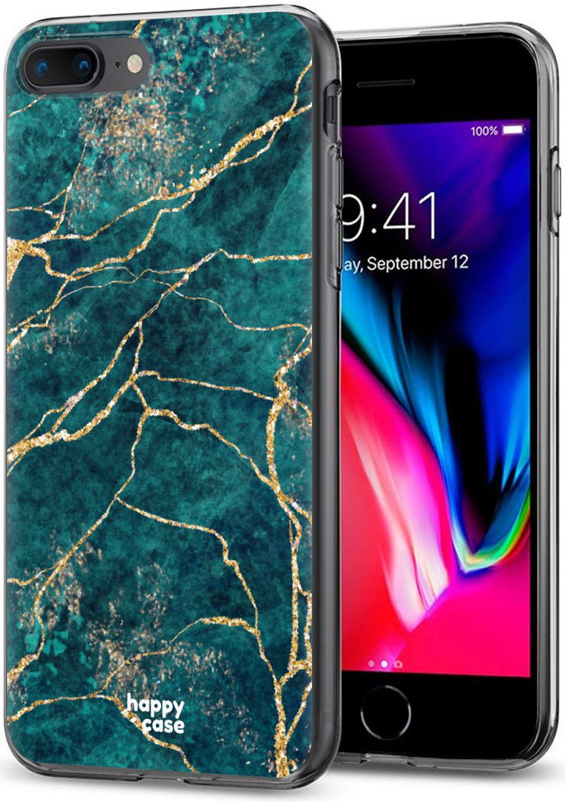 HappyCase Apple iPhone 8 / 7 Plus Hoesje TPU Aqua Marmer Print afbeelding 2
