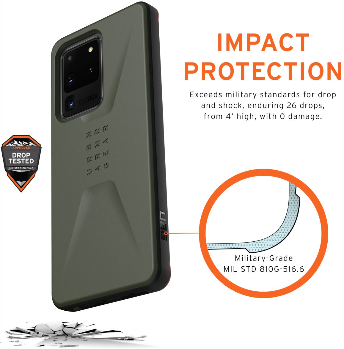 Urban Armor Gear Civilian Samsung Galaxy S20 Ultra Hoesje Olive afbeelding 4