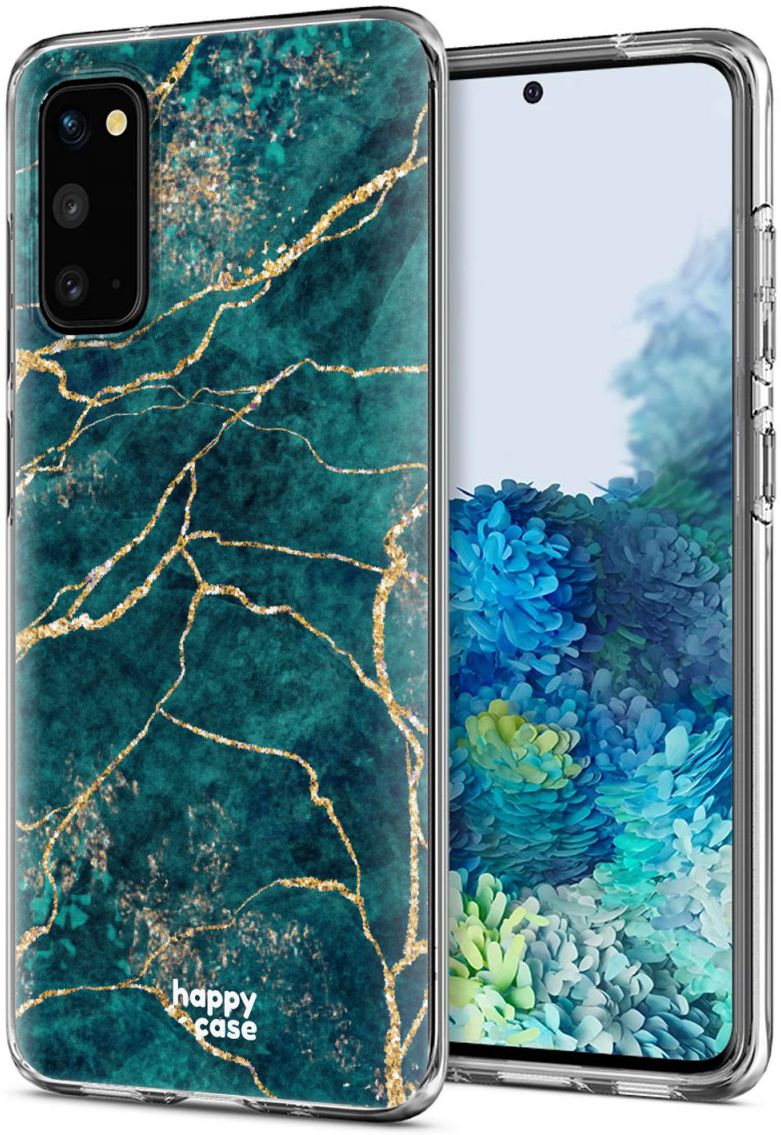 HappyCase Samsung Galaxy S20 Hoesje Flexibel TPU Aqua Marmer Print afbeelding 2