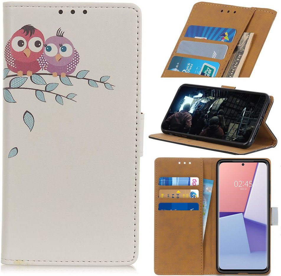 Samsung Galaxy S20 Hoesje Wallet Book Case Kunst Leer Print Couple Owl afbeelding 6
