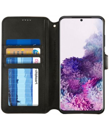 AZNS Samsung Galaxy S20 Plus Hoesje Wallet Case Kunst Leer Zwart Hoesjes
