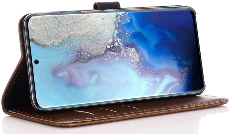 Samsung Galaxy S20 Hoesje Retro Wallet Book Case Kunst Leer Bruin afbeelding 3