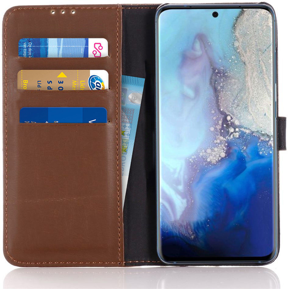 Samsung Galaxy S20 Hoesje Retro Wallet Book Case Kunst Leer Bruin afbeelding 1