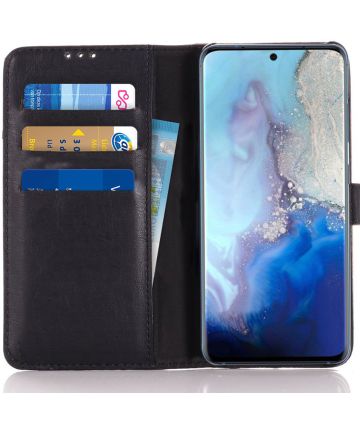Samsung Galaxy S20 Hoesje Retro Wallet Book Case Kunst Leer Zwart Hoesjes