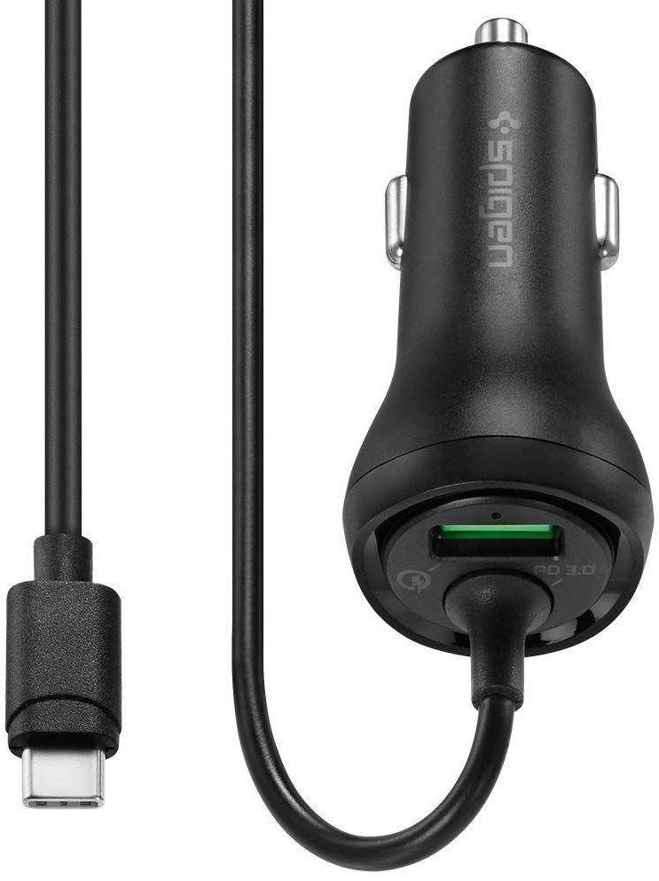 Spigen F30qc Autolader met USB-C Kabel Zwart afbeelding 1