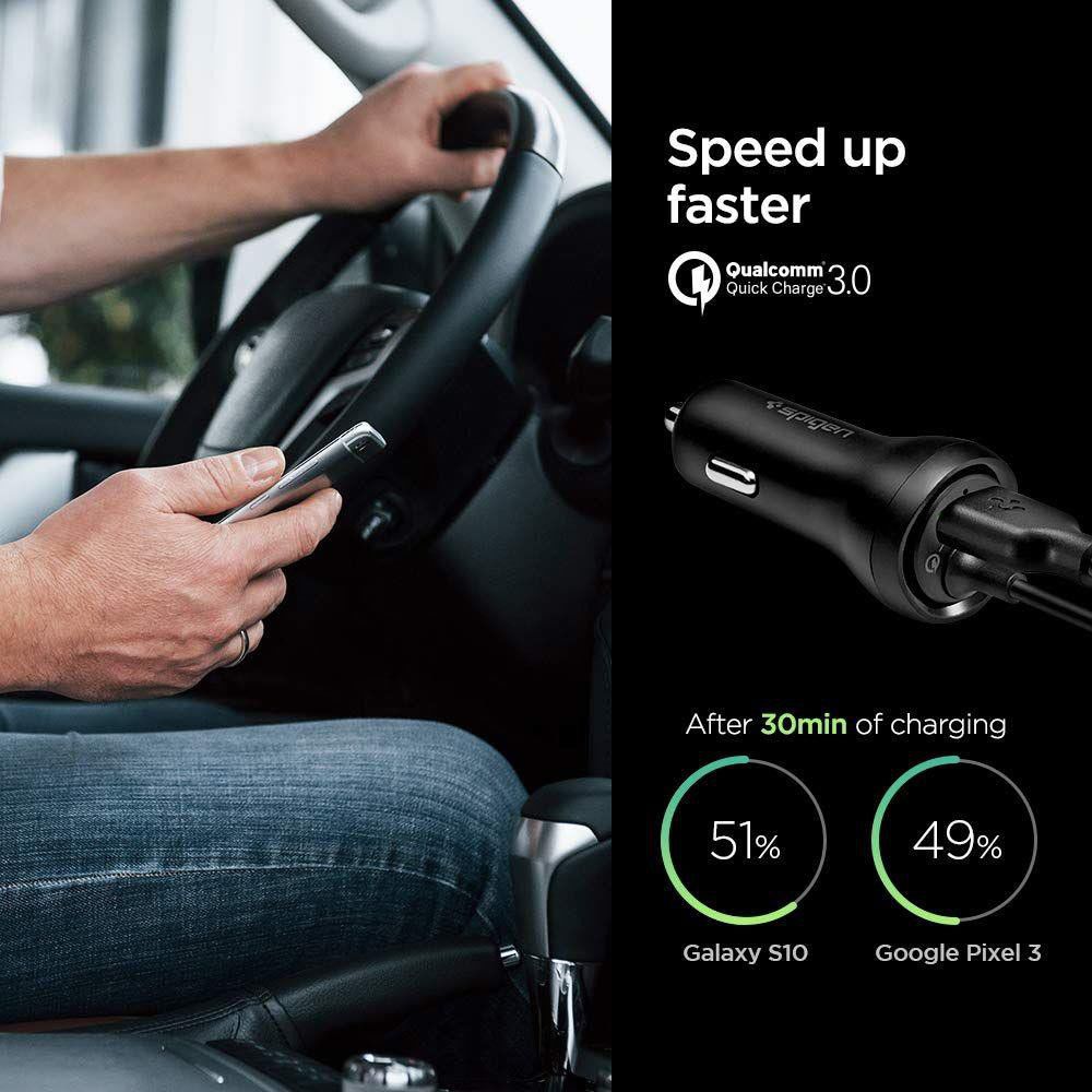 Spigen F30qc Autolader met USB-C Kabel Zwart afbeelding 4