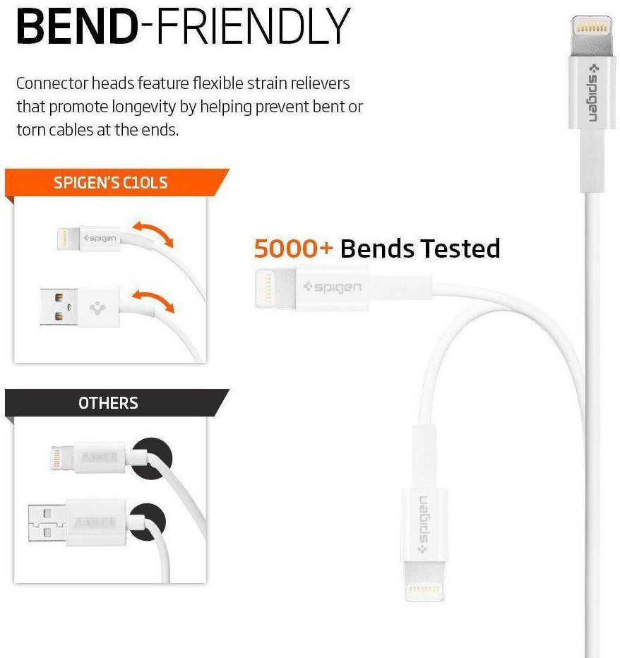 Spigen C10LS Lightning Kabel 1 Meter Wit afbeelding 5