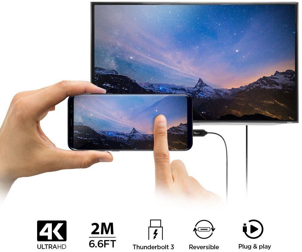 Spigen USB-C naar HDMI Kabel 2 Meter Zwart afbeelding 2