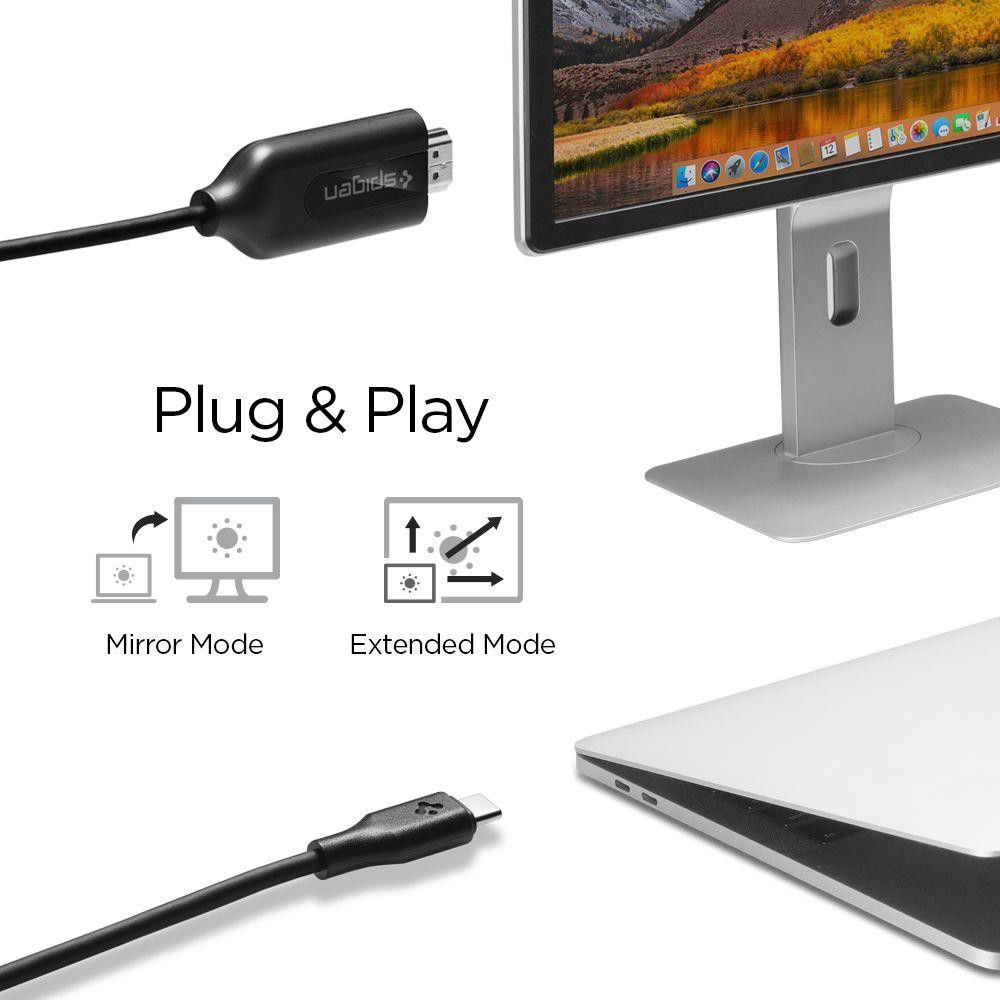 Spigen USB-C naar HDMI Kabel 2 Meter Zwart afbeelding 3