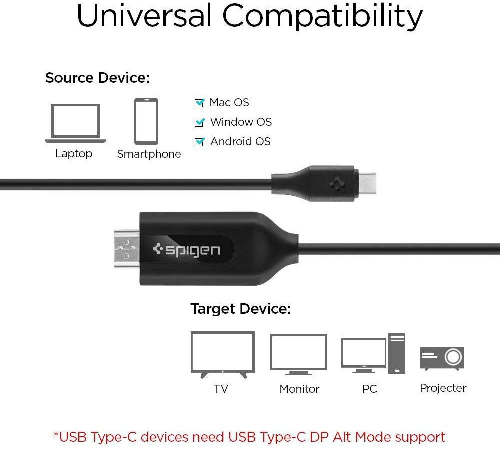 Spigen USB-C naar HDMI Kabel 2 Meter Zwart afbeelding 9