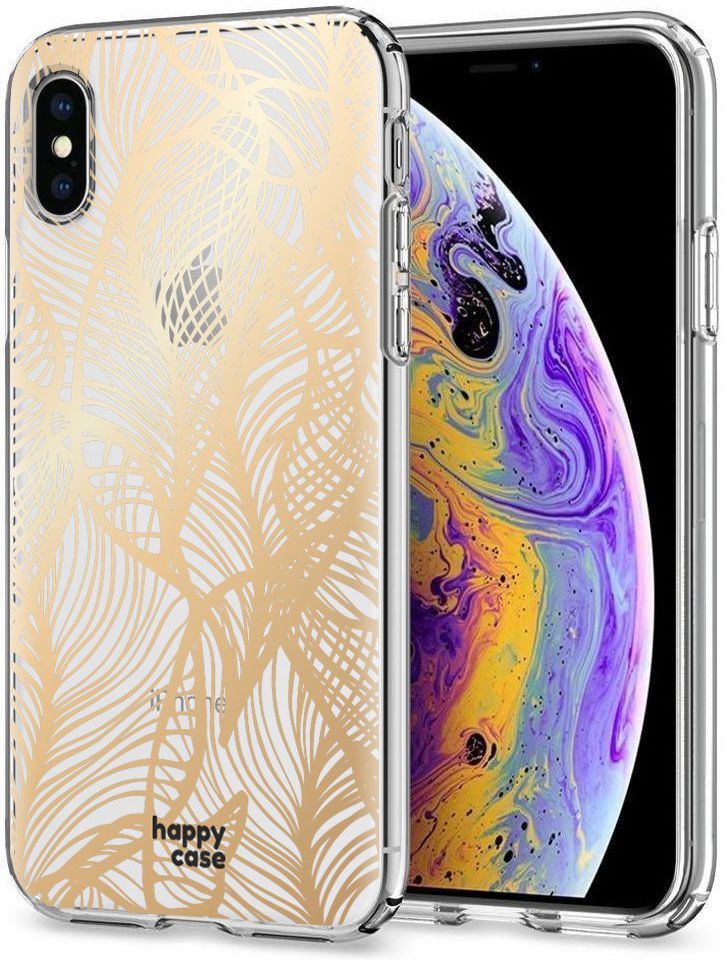 HappyCase Apple iPhone XS Hoesje Flexibel TPU Golden Leaves Print afbeelding 2