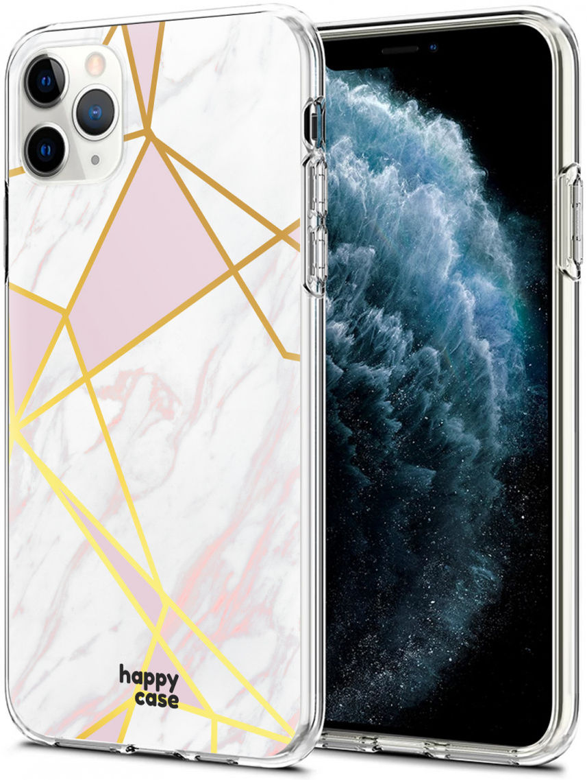 HappyCase iPhone 11 Pro Hoesje Flexibel TPU Roze Marmer Print afbeelding 2