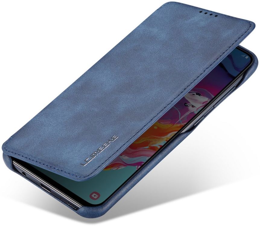 Samsung Galaxy A70 Hoesje Retro Bookcase met Kaarthouder Blauw afbeelding 1