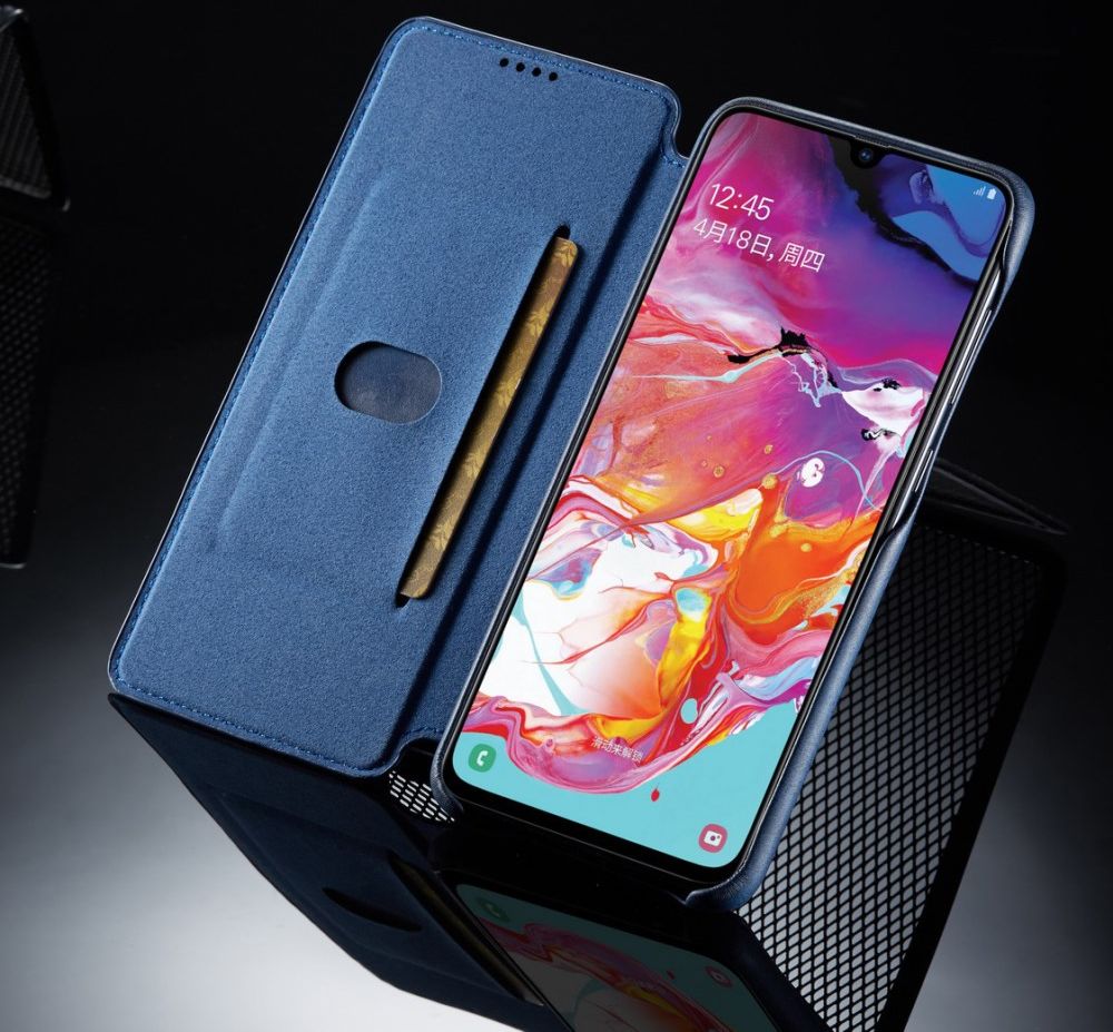 Samsung Galaxy A70 Hoesje Retro Bookcase met Kaarthouder Blauw afbeelding 9