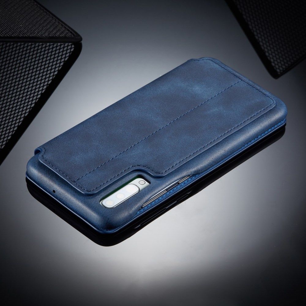 Samsung Galaxy A70 Hoesje Retro Bookcase met Kaarthouder Blauw afbeelding 11